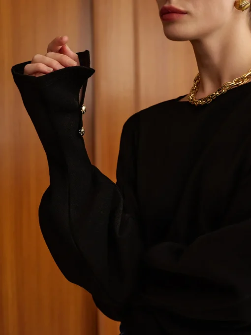 COMMENSE Sweatshirts & Hoodies|Tops^Bell Sleeve Cinched Sweatshirt Black