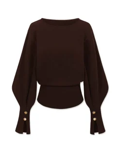 COMMENSE Sweatshirts & Hoodies|Tops^Bell Sleeve Cinched Sweatshirt Black