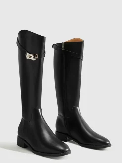 COMMENSE Shoes|Accessories^Belted Knee-High Knight Boots Black