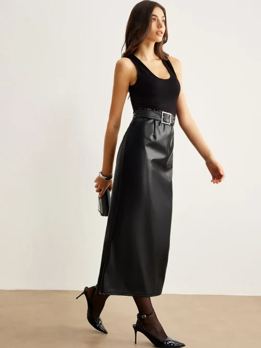 COMMENSE Black Dresses|Cocktail & Party Dresses^Belted Panel Tank Dress Black