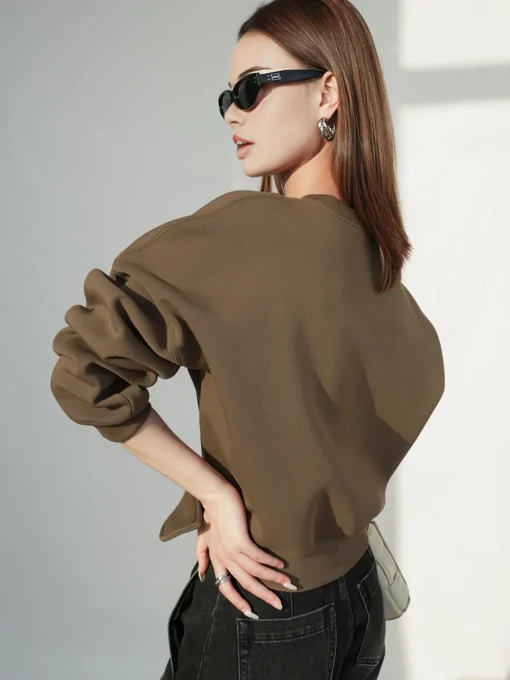 COMMENSE Sweatshirts & Hoodies|Tops^Belted Short Sweatshirt LightBrown