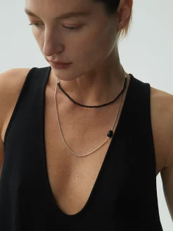 COMMENSE Necklaces|Accessories^Black Onyx Beaded Necklace Silver
