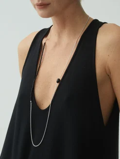 COMMENSE Necklaces|Accessories^Black Onyx Beaded Necklace Silver