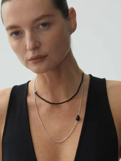 COMMENSE Necklaces|Accessories^Black Onyx Beaded Necklace Silver