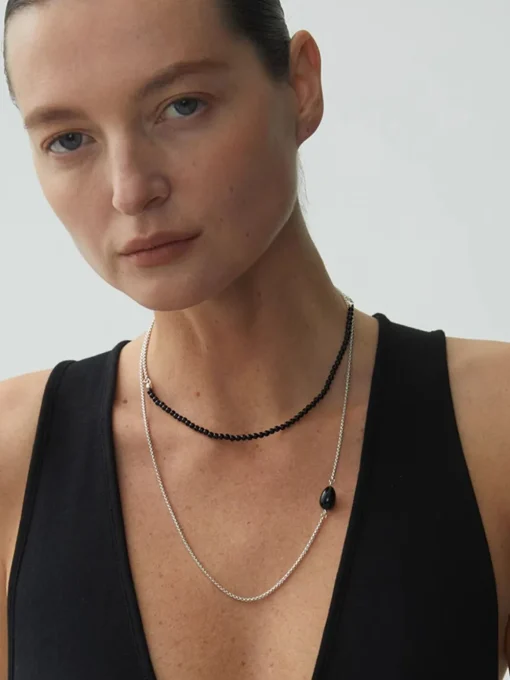 COMMENSE Necklaces|Accessories^Black Onyx Beaded Necklace Silver