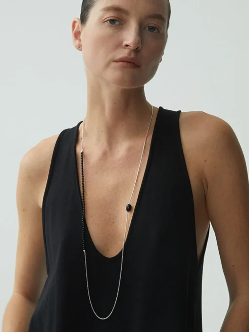 COMMENSE Necklaces|Accessories^Black Onyx Beaded Necklace Silver