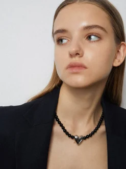 COMMENSE Necklaces|Accessories^Onyx Heart Necklace Black