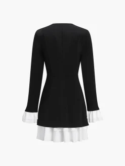COMMENSE Black Dresses|Casual Dresses^Blazer V-Neck Buttoned Short Dress Black