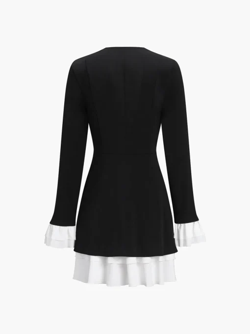 COMMENSE Black Dresses|Casual Dresses^Blazer V-Neck Buttoned Short Dress Black