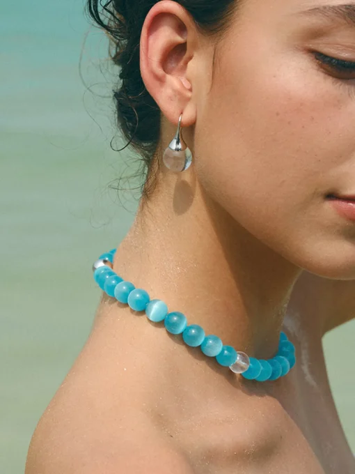 COMMENSE Necklaces|Accessories^Blue Cat Eye Stone Beaded Necklace LightBlue