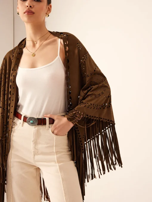 COMMENSE Outerwear^Boheme Hollow Tassel Shawl Brown