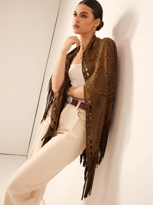 COMMENSE Outerwear^Boheme Hollow Tassel Shawl Brown