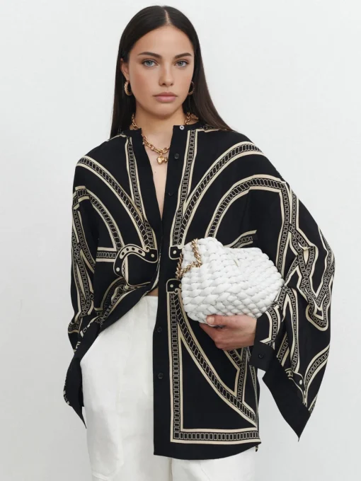 COMMENSE Blouses & Shirts|Tops^Boheme Printed Breasted Satin Shirt Black