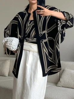 COMMENSE Blouses & Shirts|Tops^Boheme Printed Breasted Satin Shirt Black