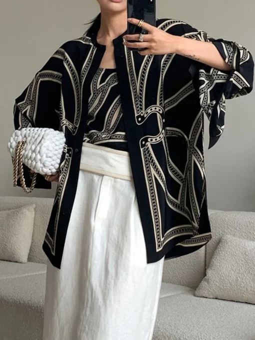 COMMENSE Blouses & Shirts|Tops^Boheme Printed Breasted Satin Shirt Black