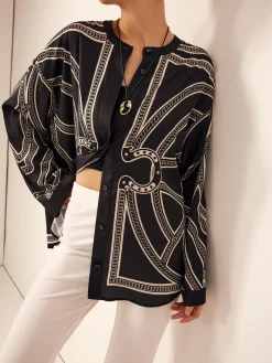 COMMENSE Blouses & Shirts|Tops^Boheme Printed Breasted Satin Shirt Black