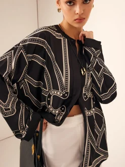 COMMENSE Blouses & Shirts|Tops^Boheme Printed Breasted Satin Shirt Black