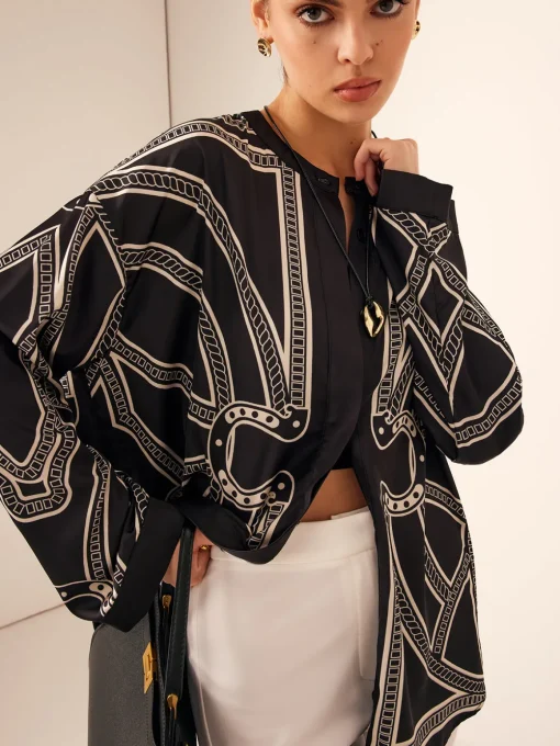COMMENSE Blouses & Shirts|Tops^Boheme Printed Breasted Satin Shirt Black
