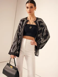 COMMENSE Blouses & Shirts|Tops^Boheme Printed Breasted Satin Shirt Black