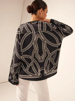 COMMENSE Blouses & Shirts|Tops^Boheme Printed Breasted Satin Shirt Black