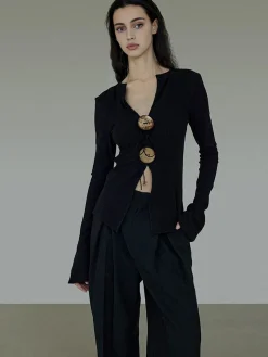 COMMENSE T-shirts|Knitwear^Bohemian Split Knit T-Shirt Black