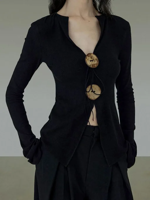 COMMENSE T-shirts|Knitwear^Bohemian Split Knit T-Shirt Black