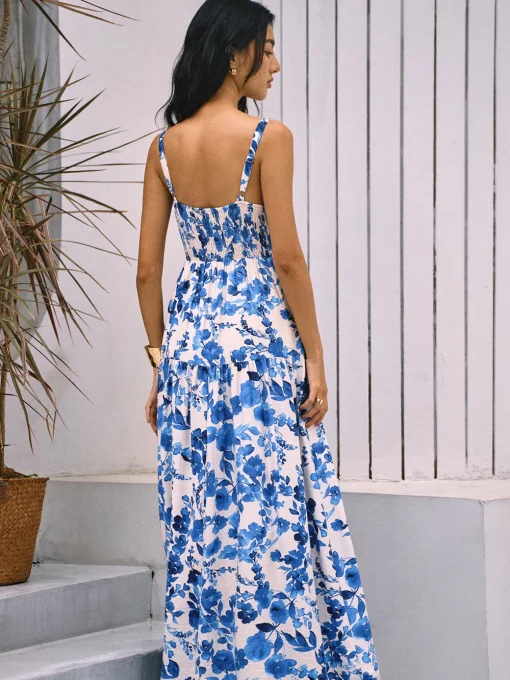 COMMENSE Floral Dresses|Vacation Dresses^Boho Blooming Floral Print Pocket Cami Long Dress Blue