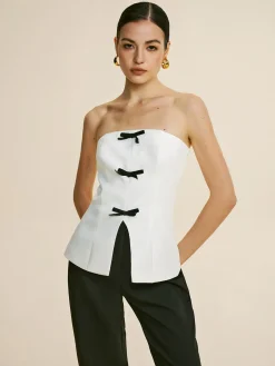 COMMENSE Tank Tops & Camis|Tops^Bow Decor Split Tube Top White