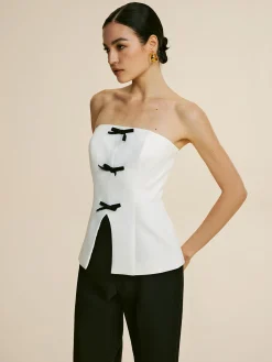 COMMENSE Tank Tops & Camis|Tops^Bow Decor Split Tube Top White