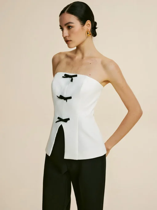 COMMENSE Tank Tops & Camis|Tops^Bow Decor Split Tube Top White