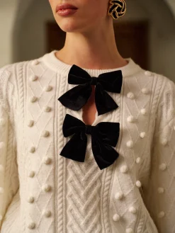 COMMENSE Knitwear|Tops^Bow Front Knit Ball-Decor Sweater White
