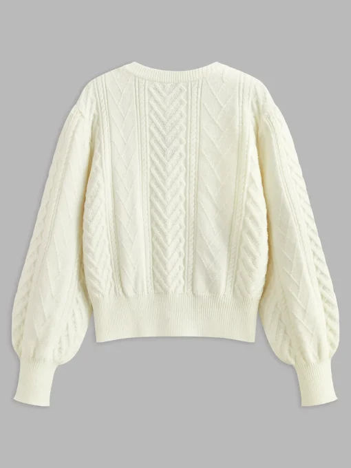 COMMENSE Knitwear|Tops^Bow Front Knit Ball-Decor Sweater White