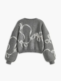 COMMENSE Sweater Tops|Sweaters & Cardigans^Bow Printed Loose Pullover Sweater Grey