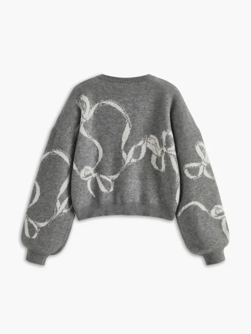 COMMENSE Sweater Tops|Sweaters & Cardigans^Bow Printed Loose Pullover Sweater Grey