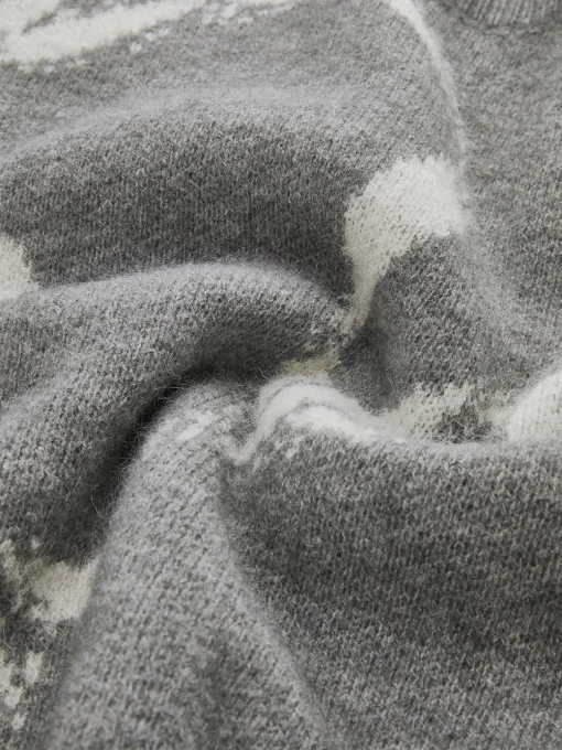 COMMENSE Sweater Tops|Sweaters & Cardigans^Bow Printed Loose Pullover Sweater Grey