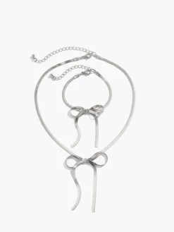 COMMENSE Necklaces|Accessories^Bow Tassel Necklace Bracelet Set Silver