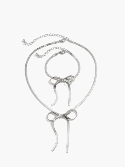COMMENSE Necklaces|Accessories^Bow Tassel Necklace Bracelet Set Silver