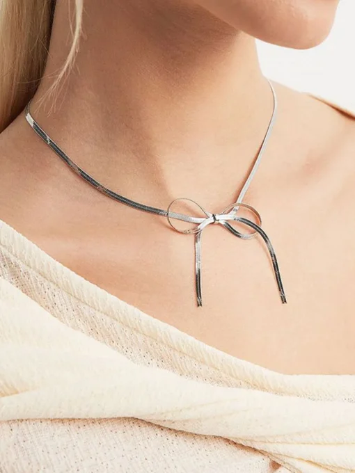 COMMENSE Necklaces|Accessories^Bow Tassel Necklace Bracelet Set Silver