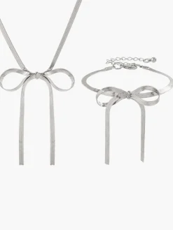 COMMENSE Necklaces|Accessories^Bow Tassel Necklace Bracelet Set Silver