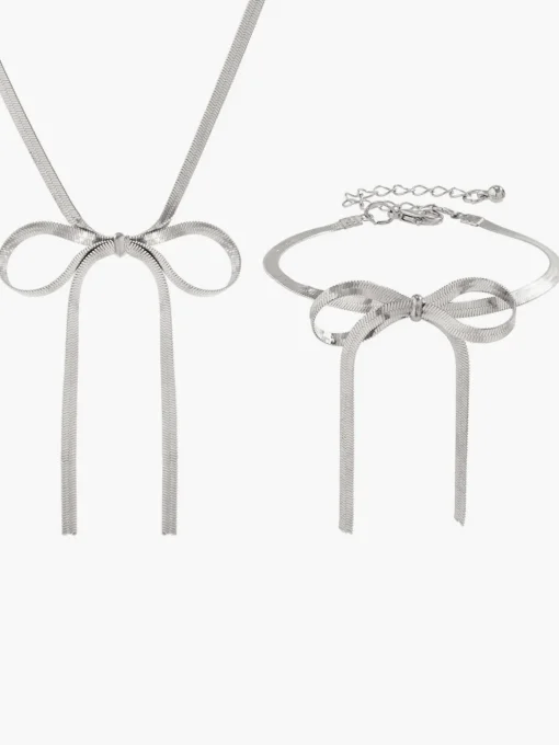 COMMENSE Necklaces|Accessories^Bow Tassel Necklace Bracelet Set Silver