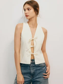 COMMENSE Tank Tops & Camis|Tops^Bow Tied Tank Top White