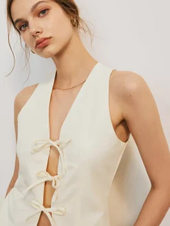 COMMENSE Tank Tops & Camis|Tops^Bow Tied Tank Top White