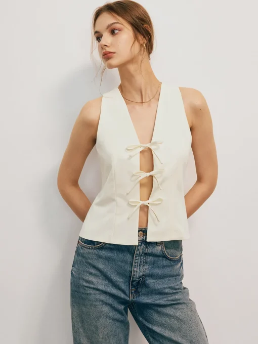 COMMENSE Tank Tops & Camis|Tops^Bow Tied Tank Top White