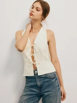 COMMENSE Tank Tops & Camis|Tops^Bow Tied Tank Top White