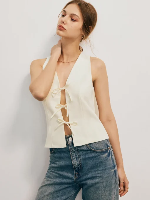 COMMENSE Tank Tops & Camis|Tops^Bow Tied Tank Top White
