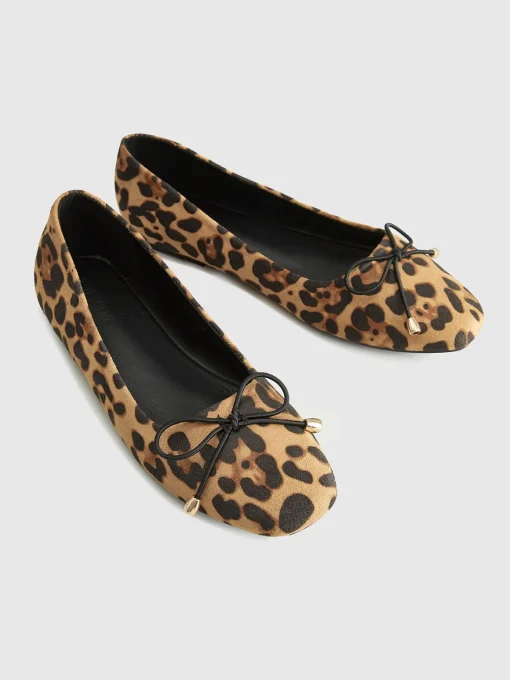 COMMENSE Accessories^Bow-Decor Leopard Printed Ballet Flats Brown