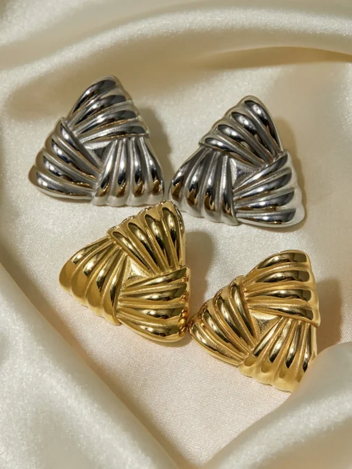 COMMENSE Earrings|Accessories^Braided Textured Triangle Earrings Golden