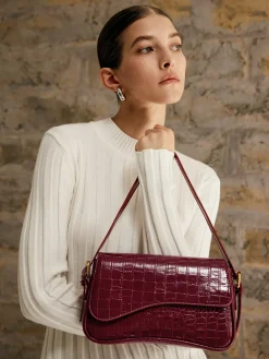 COMMENSE Bags|Accessories^Buckle Checkered Small Armpit Bag Burgundy