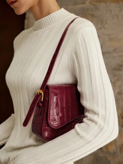 COMMENSE Bags|Accessories^Buckle Checkered Small Armpit Bag Burgundy