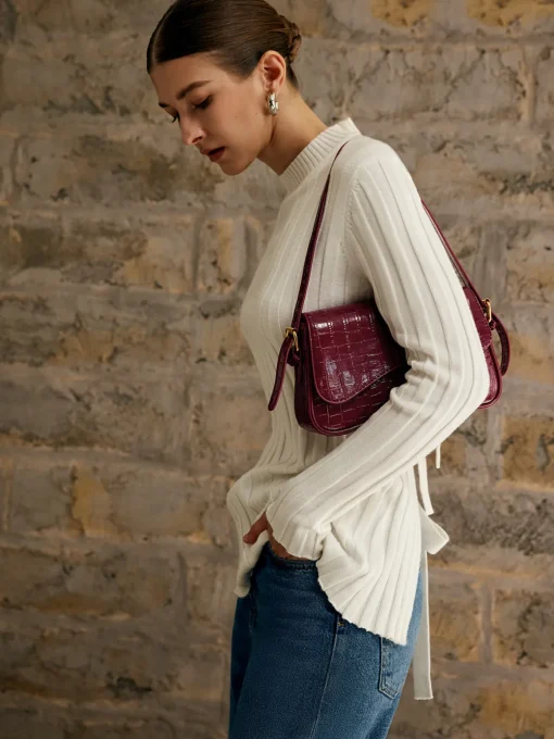 COMMENSE Bags|Accessories^Buckle Checkered Small Armpit Bag Burgundy
